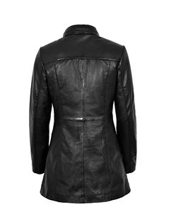Abrigo de Mujer Personalizado 100% Cuero Nappa Negro Genuino, Corte Clásico, Acabado Premium, Marca Privada OEM/ODM, Venta al Por Mayor de Lujo - Product Image 4