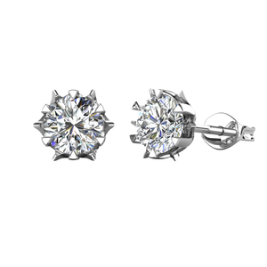 Expédition rapide, boucles d'oreilles clous en argent sterling 925, forme de fleur classique Tishya, diamant, 6,5 mm, couleur D, moissanite VVS, tiers - Product Image 1