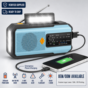 Radio Portátil de Emergencia con Manivela Solar de 2000mAh, Alerta SOS, Alerta Meteorológica NOAA, Banco de Energía, Linterna, Servicio ODM/OEM - Product Image 1