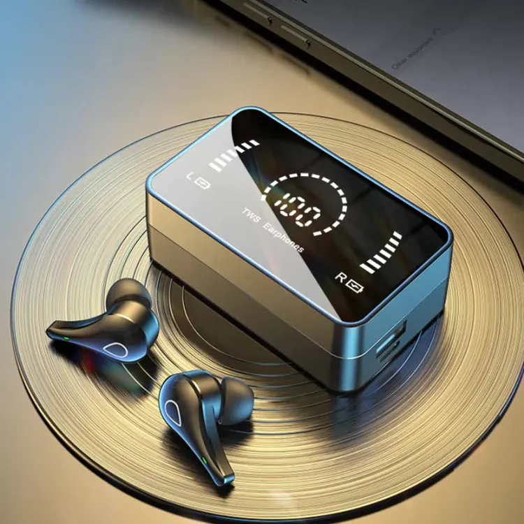Penjualan Laris Earbud H3S 3500MAh Cermin LED Tampilan Digital CVC Noise Cancelling Tahan Air Bt TWS Earphone Nirkabel Headphone