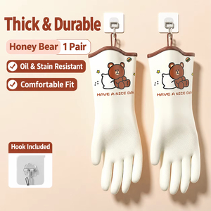 Gants ménagers en caoutchouc imperméables avec doublure épaisse en floc et motif ours pour la vaisselle - Product Image 5