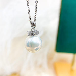 Colgante de Plata S925 para DIY, Accesorio para Cuentas Redondas de 8-12mm y Base Vacía para Collar con Lazo, Colgante 30889 para Collar de Perlas - Product Image 1