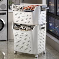 Panier à linge en plastique respirant à 2 niveaux, détachable, 75L, avec roulettes, pour vêtements et literie, écologique, pour la salle de bain