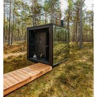 Sauna extérieur en bois massif de pruche au design moderne avec miroir en verre pour 4 à 6 personnes, idéal pour le jardin, avec chauffage électrique ou poêle à bois