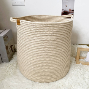 Grand panier en <span class=keywords><strong>corde</strong></span> de coton tressée de 13 pouces, bac de rangement pour jouets de chambre d'enfant, panier à <span class=keywords><strong>linge</strong></span> blanc avec poignées pour couvertures et oreillers - Product Image 2