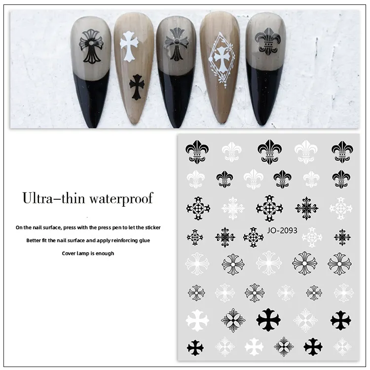 Corvo Coração Cruz Nail Art Sticker Preto e Branco Retro Goth Popular Nail Acessórios Decorativos Pequeno Padrão