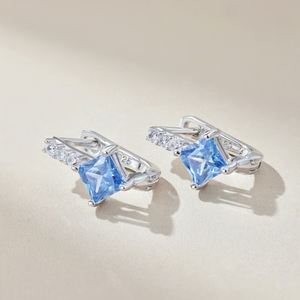 Dylam Sparkling Women Fine Jewelry Dress up Non Tarnish S925 <b>Silver</b> Blue Diamond Sapphire Square 5A Zirconia <b>Hoop</b> Earrings - Product Image 5