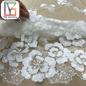 Vestido de novia de lujo, tela de encaje de tul con lentejuelas bordadas, flor bordada de Boda nupcial blanca con tela de encaje de malla de lentejuelas - Product Image 5