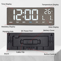 Horloge murale numérique LED grand format avec alarme, calendrier, minuteur, réglage de la luminosité, température intérieure, pour chambre et bureau, certifiée BSCI