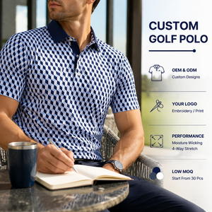 Custom 3D Cube Pattern Golf Polo <b>Shirt</b> Mens <b>Geometric</b> Print Performance Moisture Wicking Stretch OEM ODM Private Label - Product Image 1