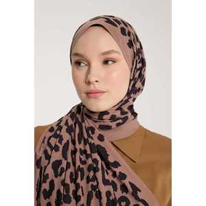 Coffee Brown Leopard Print <b>Scarf</b> with Pure Tone Modest Dress Accessory in <b>Black</b> - Product Image 3