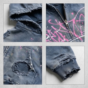 Sudadera con capucha y cremallera personalizada OEM de 500 g/m² para hombre |   Ropa Urbana Vintage con Efecto Desgastado |   Fabricante de Marca Privada MOQ 30 piezas - Product Image 2
