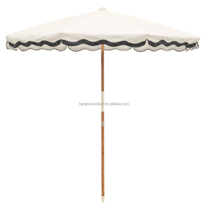 Parasol Pagode Hawaïen à Rayures Roses et Blanches avec Pompons et Franges en <span class=keywords><strong>Bois</strong></span> de Luxe pour la Plage - Product Image 6
