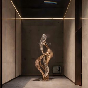 Escultura Moderna de Fibra de Vidrio Distorsionada Vincentaa, Escultura Decorativa Dorada para Interiores - Product Image 1