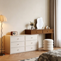 Commode et coiffeuse en bois massif couleur noyer pour chambre à coucher : style minimaliste, moderne, scandinave, tons crème