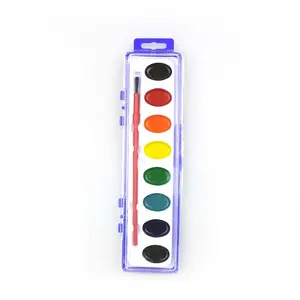 mini 8 colors semi moist dry water color paint set with painting brush