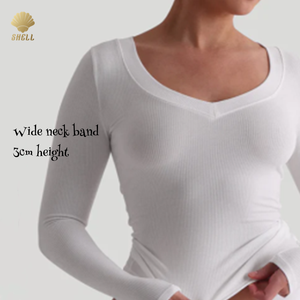 Luluxixiyaya en forma de <span class=keywords><strong>V</strong></span> Lyocell Momal Micro acanalado manga larga 3cm altura Slim Fitting señoras verano 250gsm Sexy <span class=keywords><strong>cuello</strong></span> en <span class=keywords><strong>V</strong></span> camiseta - Product Image 2