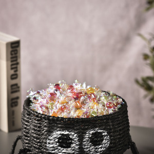 Boîte de rangement pour bonbons d'Halloween en forme d'araignée, panier noir tressé fait main, décoration intérieure, forme ronde, type sur pied - Product Image 3