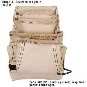 Accessoires d'outils <span class=keywords><strong>de</strong></span> travail 179354 Sac à outils et à clous pour charpentier en cuir pleine fleur inversé à 10 poches pour le rangement des outils, sacs <span class=keywords><strong>de</strong></span> travail quotidiens - Product Image 3
