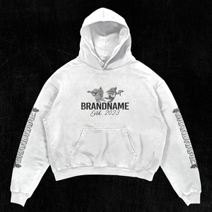 Sudadera con Capucha Extra Grande para Hombre, Marca [Brandname], Blanca, de Algodón French Terry, con Logotipo Estampado en la Parte Delantera, Manga Regular, Estilo Casual Otoñal - Product Image 1