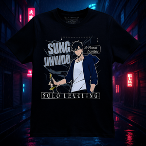 T-shirt da adulto nera Solo Leveling Sung Jinwoo Attack Style, vestibilità regolare, stampa serigrafica, casual, girocollo, manica corta, 100% cotone - Product Image 2