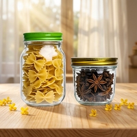 Bocal en verre à large ouverture avec 2 couvercles métalliques hermétiques, plusieurs tailles, qualité alimentaire, pour cornichons, confiture, miel, garde-manger