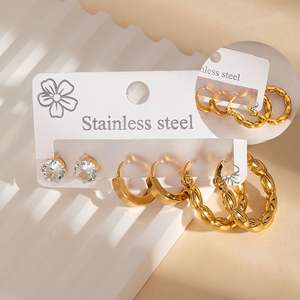 Juego de 3 Pares de Aretes de <span class=keywords><strong>Aro</strong></span> de Acero Inoxidable de Moda con Circonita, Corazón y Estrella para Mujer, Regalos para Fiestas - Product Image 3