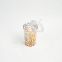 Gobelet en plastique léger de 12 oz à double paroi, portable avec paille, motif pailleté, design mignon pour usage extérieur