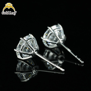 Pendientes de Diamantes de Corte Brillante, Cultivados en Laboratorio, HPHT CVD, Oro de 14K, Personalizados, con Certificado IGI, Diseño de 6 Garras, con <span class=keywords><strong>Tornillo</strong></span>, para Mujer, 1-3CT, con Hoja de Oro - Product Image 2