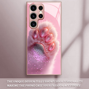 Graziosa Cover per Cellulare in Vetro Temperato e TPU con Stampa di Zampe di Gatto <span class=keywords><strong>Rosa</strong></span> per Samsung Galaxy S8 S9 S10 S20 S21 <span class=keywords><strong>S22</strong></span> S23 S24 S25 S26 - Product Image 3