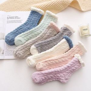 Women's Coral Fleece Mid Calf <b>Socks</b> Thickened Warm Floor <b>Socks</b> For Autumn <b>Winter</b> Sleep Wear - Product Image 1