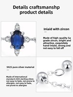 Bague chaîne réglable en argent sterling 925 avec zircon bleu de forme ovale, bague exquise pour femmes, accessoires de fiançailles, vente chaude