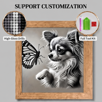 Kits de peinture au diamant SONGWOOART avec un chien et un papillon mignons pour adultes, pour la décoration de la maison, peinture au diamant personnalisée
