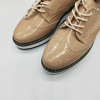 Chaussures à plateforme respirantes pour femmes, style rétro, en cuir de vachette, à lacets, à bride en T, talon moyen