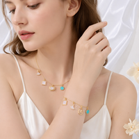Breloques en laiton plaqué or 14 carats incrustées de nacre et de turquoise pour la fabrication de colliers et bijoux DIY, vente en gros, personnalisables