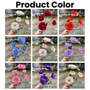 Tela de Seda Artificial de Alta Calidad, Ranúnculos Artificiales Blancos, 6 Cabezas de Ranúnculos para Decoración del Hogar y Bodas - Product Image 3