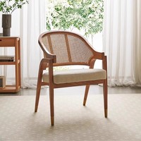 Ensemble de chaises et table de salle à manger en cuir de luxe moderne pour hôtel, restaurant, chaise de salle à manger en bois de noyer nordique en rotin
