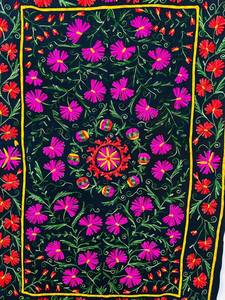 Traditional Uzbek Suzani Cotton <b>Throw</b> Hand Embroidered <b>Bed</b> <b>Cover</b> Colorful Boho Wall Hanging Textile - Product Image 5