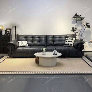 Ensemble de canapé-lit inclinable en cuir noir moderne français, salon, détente, dossier haut, design simple, droit, école - Product Image 2