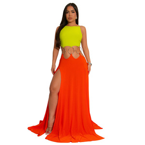 20194 เสื้อผ้าผู้หญิงสีทึบเซ็กซี่เปิดหลังชุด<span class=keywords><strong>เด</strong></span><span class=keywords><strong>รส</strong></span>สีตัดกันใหม่ - Product Image 2