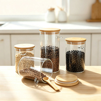 Bocaux en verre de qualité alimentaire, transparents, ronds, avec couvercle en bambou et cuillère, hauteur 127 mm, pour le stockage du riz, des pâtes et des légumineuses
