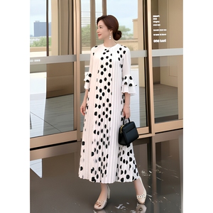 Nouvelle Robe Plissée Miyake Élégante et Décontractée Mi-<span class=keywords><strong>Longue</strong></span> pour Femme, Manches à Volants, Ourlet Plissé, Motif à Pois, Collection Été 2026 - Product Image 2