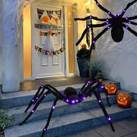 Décoration d'Halloween avec des araignées lumineuses géantes avec des jambes pliables, des araignées LED à fourrure réalistes