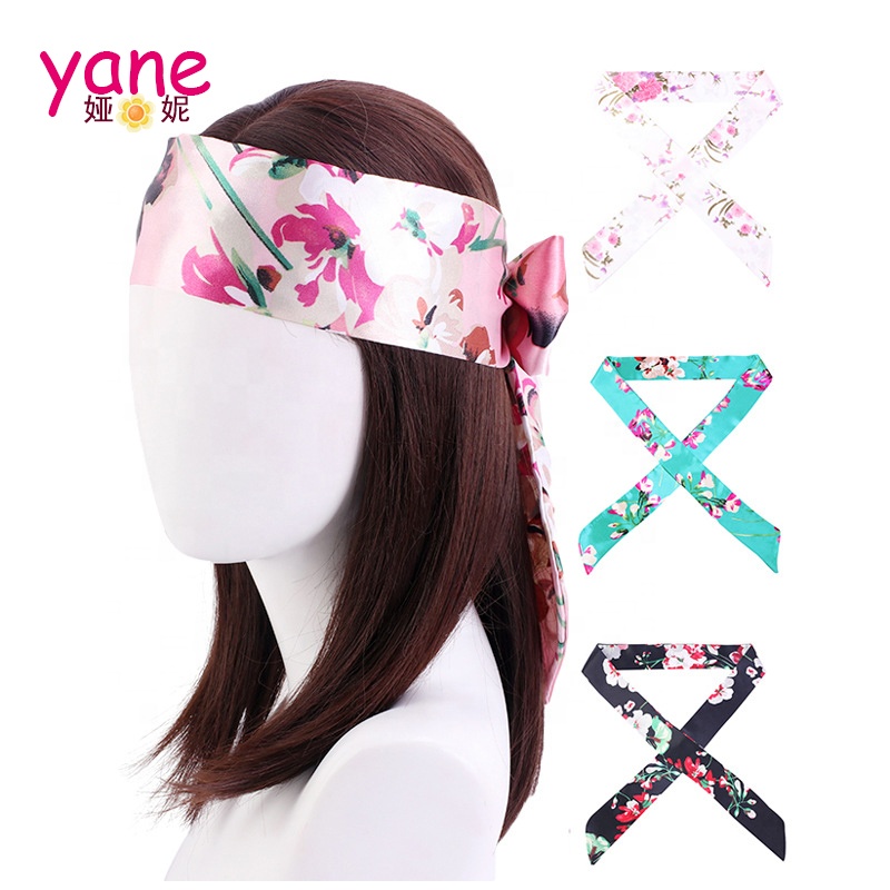 Vintage Silk Scarf Hair Loop Colored Printed Stain Headband Hair Ribbon For Lady