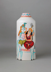 Indian Kalighat Art Shiva and Parvati Hand Painted <b>Ceramic</b> Vase Artisan Crafted Decorative Pottery <b>Flower</b> <b>Pot</b> with Artistic - Product Image 4