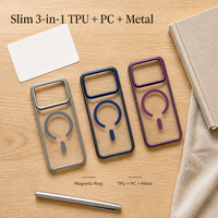 Casing HP iPhone 15 Pro Max 3 in 1 TPU PC Metal Transparan Airbag Cincin Magnetik Mengkilap Anti Benturan 8 Warna Grosir