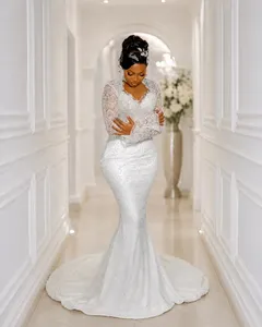 Vestido de Novia Africano Aso Ebi Talla Grande 2026, Vestido de Novia Sirena con Cuello Alto y Pedrería - Product Image 5