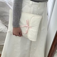 Tas kain lengan Tablet Notebook Laptop 11/13/14 inci dengan pita busur merah muda kantong genggam pelindung berlapis katun