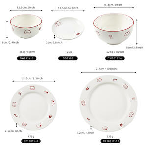 Service de vaisselle en céramique de Chaozhou, assiettes et bols ronds en porcelaine blanche à motifs de dessins animés, coffret cadeau personnalisable - Product Image 3