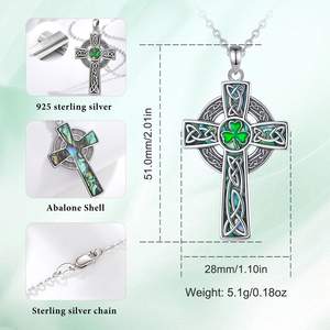 Changda 925 gioielli con trifoglio in argento Sterling Irish ciondolo regalo protettivo religioso con conchiglia celtica Bling croce collana - Product Image 3